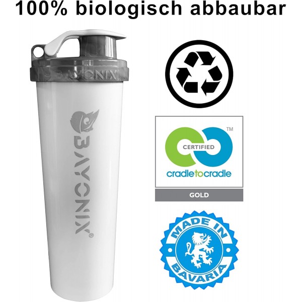 BAYONIX® 물병 750ml, 100% 생분해성 및 누수 방지, 사이클링, 하이킹, 수영, 축구용 지속 가능한 스포츠 물병 BAYONIX 예비 부품 뚜껑