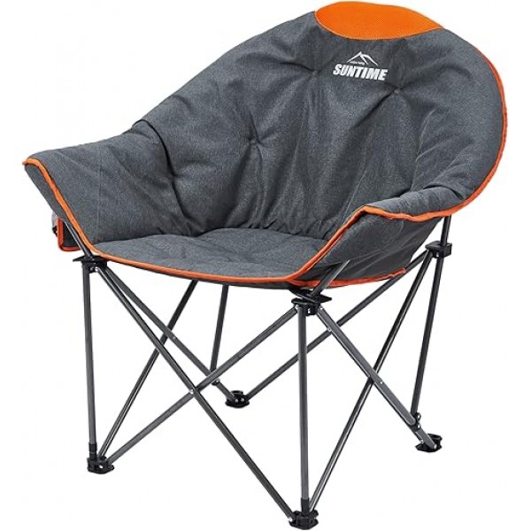 Suntime 대형 패딩 달 원형 접시 소파 의자, 휴대용 접이식 캠핑 의자, 휴대용 가방 포함 - 오렌지