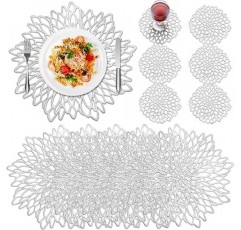 CHENGU 6 Pcs 라운드 프레스 비닐 플레이스 매트 금속 장소 매트 플레이스 매트 및 컵 받침을 포함한 6 Pcs 코스터 식탁 주방 장식용 미끄럼 방지 내열성 빨 테이블 매트 (