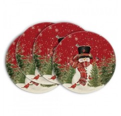 Artoid 모드 눈사람 추기경 나무 눈송이 크리스마스 라운드 Placemats 식사 장식을위한 4, 15 인치 겨울 라운드 테이블 매트 세트