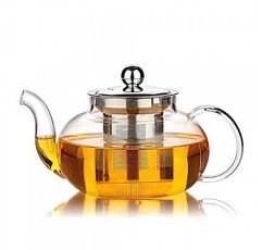 스테인레스 스틸 주입기 및 뚜껑이 있는 Hiware 유리 찻주전자, 붕규산 유리 찻주전자 쿡탑 안전, 블루밍 & 느슨한 잎 찻주전자, 27온스