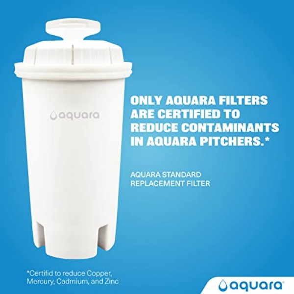 Aquara® 울트라 슬림 5컵 정수 필터 투수(표준 필터 1개, BPA 없음, WQA 인증, 구리, 수은, 염소 등 감소) – 소형, 흰색
