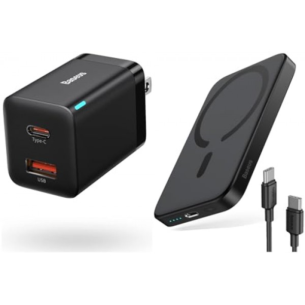 MagSafe 휴대용 충전기용 Baseus 30W 듀얼 포트 USB C PD 충전기 블록 및 Baseus