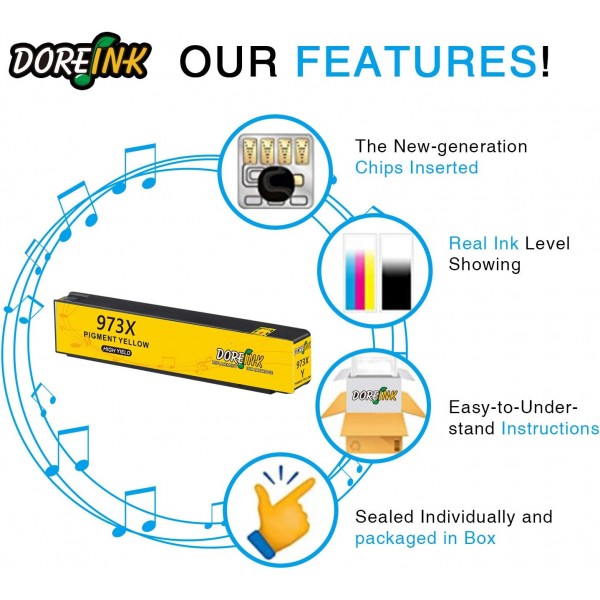 HP PageWide Pro 477 477dn 477dw 477dwt 577dw 577z 452dw 452dwt 552dw Managed P557750dw 프린터용 DOREIN 973X 노란색 교체 HP 973 973X 잉크 카트리지 멀티팩