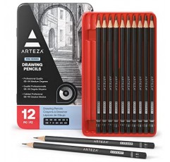 Arteza 전문 드로잉 스케치 연필 12개 세트, 중형(6B - 4H), 드로잉 아트용 미술 용품, 스케치, 셰이딩, 초보자 및 프로 아티스트를 위한 아티스트 연필