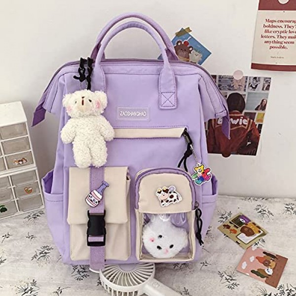 SFAOUNNY 소녀를위한 귀여운 어린이 배낭 미적 Kawaii 배낭 중학생을위한 액세서리 및 핀 피크닉 선물