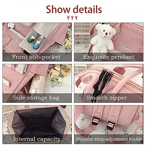 SFAOUNNY 소녀를위한 귀여운 어린이 배낭 미적 Kawaii 배낭 중학생을위한 액세서리 및 핀 피크닉 선물