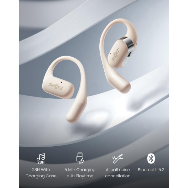 SHOKZ OpenFit True Wireless 이어버드(TWS), Open Ear Bluetooth 무선 헤드폰, OpenBass 알고리즘을 사용한 뛰어난 오디오 성능, 28시간 작동 시간, 사무용/레저/스포츠용 동반자, 베이