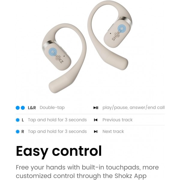 SHOKZ OpenFit True Wireless 이어버드(TWS), Open Ear Bluetooth 무선 헤드폰, OpenBass 알고리즘을 사용한 뛰어난 오디오 성능, 28시간 작동 시간, 사무용/레저/스포츠용 동반자, 베이