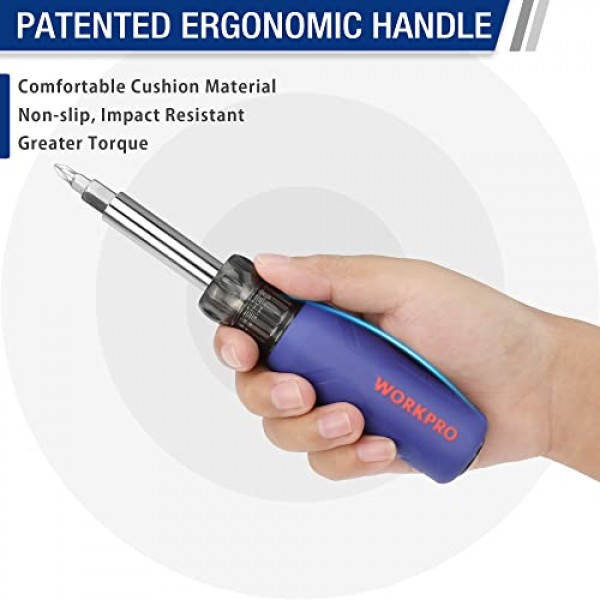 WORKPRO 11-in-1 스크루드라이버/너트 드라이버 세트 도구 쿠션 그립, 올인원 멀티 비트, 휴대용 스크루 드라이버, 8비트(필립스/슬롯형/Torx/사각형), 너트 드라이버 크기 3