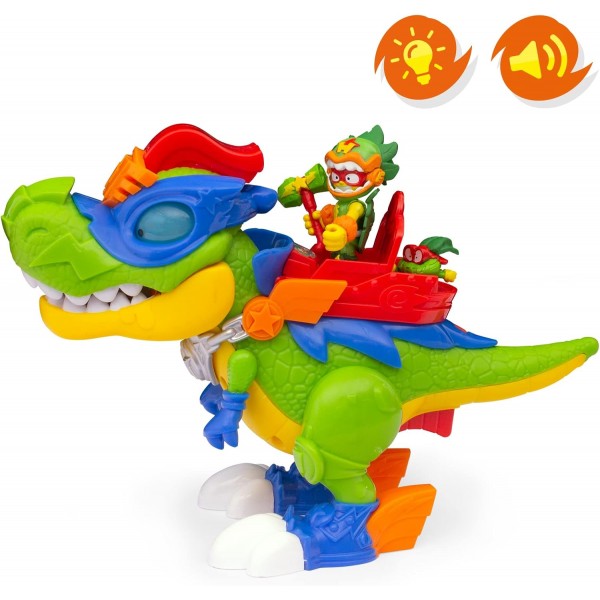 SUPERTHINGS KABOOM의 라이벌, H-Rex Superdino - 빛과 음향 효과가 있는 관절형 영웅 공룡, 독점 Kazoom Kid 1개 및 독점 SuperThing 1개