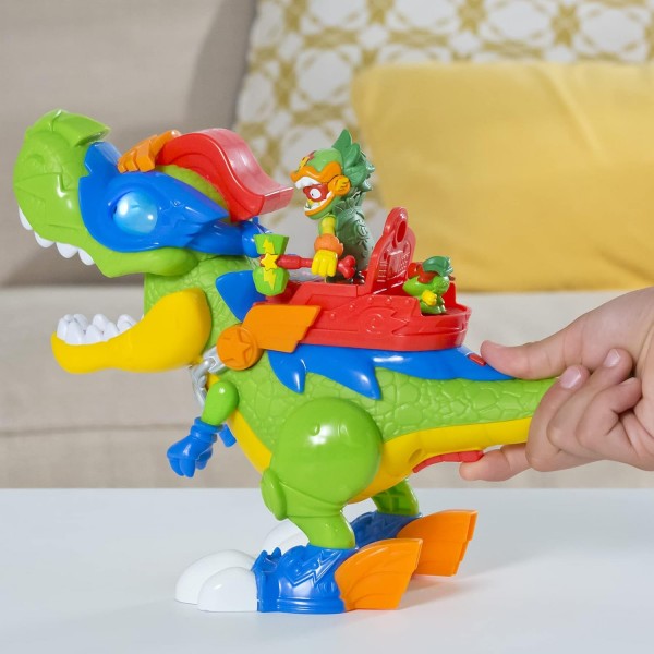 SUPERTHINGS KABOOM의 라이벌, H-Rex Superdino - 빛과 음향 효과가 있는 관절형 영웅 공룡, 독점 Kazoom Kid 1개 및 독점 SuperThing 1개