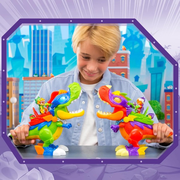 SUPERTHINGS KABOOM의 라이벌, H-Rex Superdino - 빛과 음향 효과가 있는 관절형 영웅 공룡, 독점 Kazoom Kid 1개 및 독점 SuperThing 1개