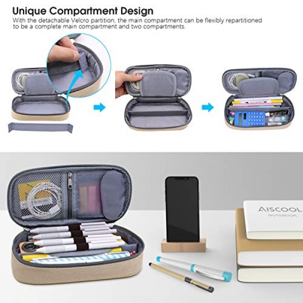 Aiscocool 대용량 연필 케이스 홀더 캔버스 가방 펜 정리 파우치 편지지 상자 옥스포드 천 학교 용품 대용량 보관함 학교 사무용품 (카키색)