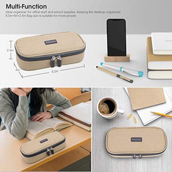 Aiscocool 대용량 연필 케이스 홀더 캔버스 가방 펜 정리 파우치 편지지 상자 옥스포드 천 학교 용품 대용량 보관함 학교 사무용품 (카키색)