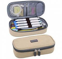 Aiscocool 대용량 연필 케이스 홀더 캔버스 가방 펜 정리 파우치 편지지 상자 옥스포드 천 학교 용품 대용량 보관함 학교 사무용품 (카키색)