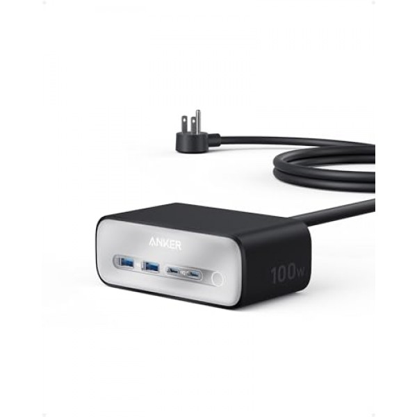 Anker 충전 스테이션(최대 100W), iPhone 15/14 및 Macbook Air/Pro용 7-in-1 USB C 전원 스트립, 5피트 얇은 코드, AC 3개, USB A 2개, USB C 2개, MacBook Pro용 전원 공급 데스크탑 액세서리 ,