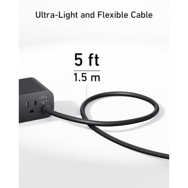 Anker 충전 스테이션(최대 100W), iPhone 15/14 및 Macbook Air/Pro용 7-in-1 USB C 전원 스트립, 5피트 얇은 코드, AC 3개, USB A 2개, USB C 2개, MacBook Pro용 전원 공급 데스크탑 액세서리 ,