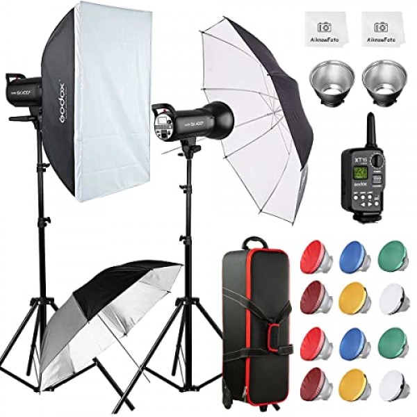 Godox 800Ws 2팩 SK400II 2.4G 스튜디오 스트로브 플래시 라이트 키트, GN65 5600K 모노라이트 Bowens 마운트 플래시(XT-16 송신기, 소프트박스, 라이트 스탠드, 반사경, 우산, 휴대