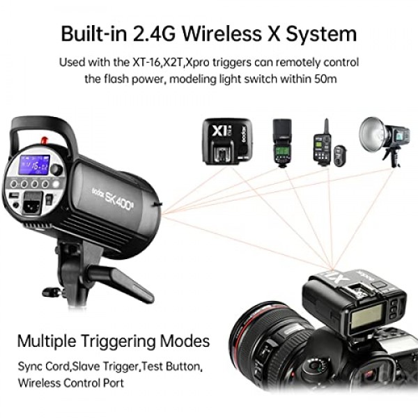 Godox 800Ws 2팩 SK400II 2.4G 스튜디오 스트로브 플래시 라이트 키트, GN65 5600K 모노라이트 Bowens 마운트 플래시(XT-16 송신기, 소프트박스, 라이트 스탠드, 반사경, 우산, 휴대