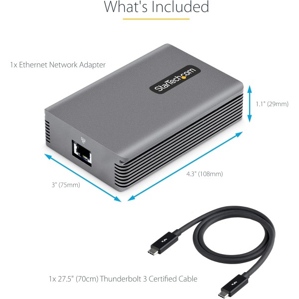 StarTech.com Thunderbolt 3 - 이더넷 어댑터, 10GbE, 멀티 기가비트, Thunderbolt 3 - RJ45 네트워크 어댑터, 10GBASE-T/5-2.5GBASE-T NIC, 10G 네트워크 어댑터(TB3 인증 케이블 포함), Win/Mac(TB31