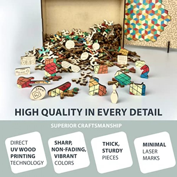 큐브 나무 직소 퍼즐 - 성인을 위한 복고풍 스타일의 재미있는 도전 게임 13.1' x 11.7' - GEMTURT PUZZLE의 독특한 모양 279개