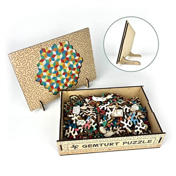 큐브 나무 직소 퍼즐 - 성인을 위한 복고풍 스타일의 재미있는 도전 게임 13.1' x 11.7' - GEMTURT PUZZLE의 독특한 모양 279개