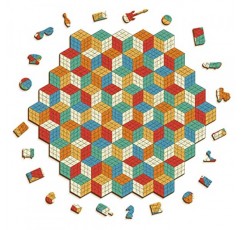 큐브 나무 직소 퍼즐 - 성인을 위한 복고풍 스타일의 재미있는 도전 게임 13.1' x 11.7' - GEMTURT PUZZLE의 독특한 모양 279개
