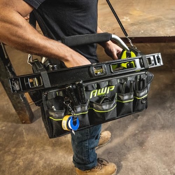 간편한 도구 접근을 위한 회전 손잡이가 있는 AWP 18인치 Pro 도구 토트, 방수 구조