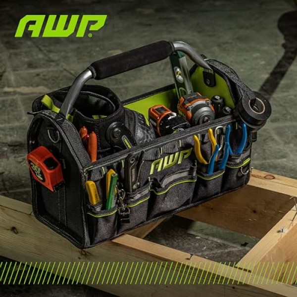 간편한 도구 접근을 위한 회전 손잡이가 있는 AWP 18인치 Pro 도구 토트, 방수 구조
