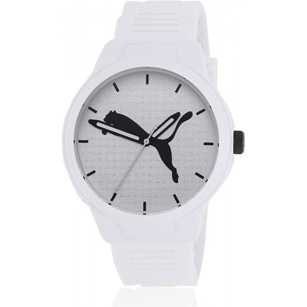 PUMA Men's Watches Reset, 43MM 케이스 사이즈, Three Hand Movement, 폴리우레탄 스트랩 화이트