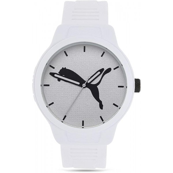 PUMA Men's Watches Reset, 43MM 케이스 사이즈, Three Hand Movement, 폴리우레탄 스트랩 화이트