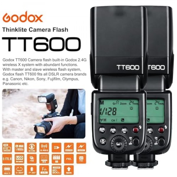 Godox TT600 2.4G 무선 플래시 스피드라이트 마스터/슬레이브 플래시, Canon Nikon Pentax Olympus Fujifilm Panasonic(TT600)과 호환되는 트리거 시스템 내장