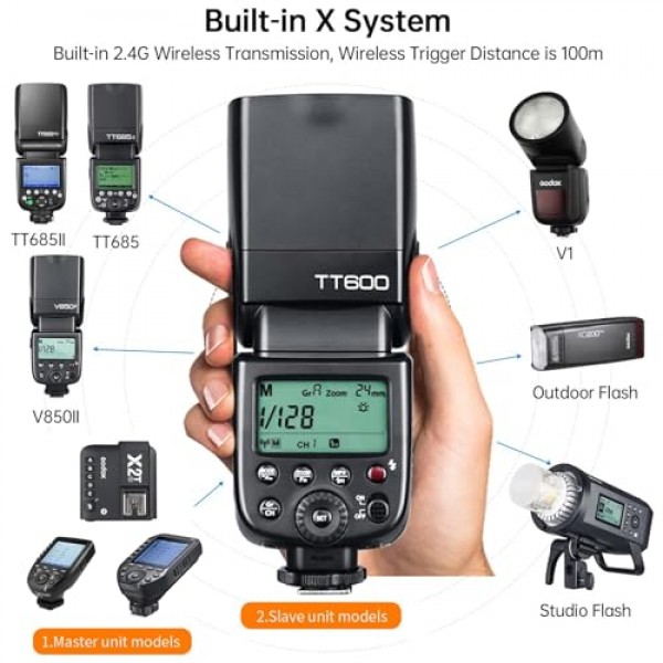 Godox TT600 2.4G 무선 플래시 스피드라이트 마스터/슬레이브 플래시, Canon Nikon Pentax Olympus Fujifilm Panasonic(TT600)과 호환되는 트리거 시스템 내장