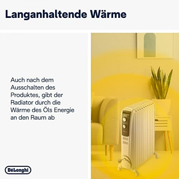 De'Longhi Dragon TRD04 1025 드래곤 오일 라디에이터 2500W(열 방출), 1100W, 52 x 16 x 65cm, 흰색, 230V ~ 50Hz