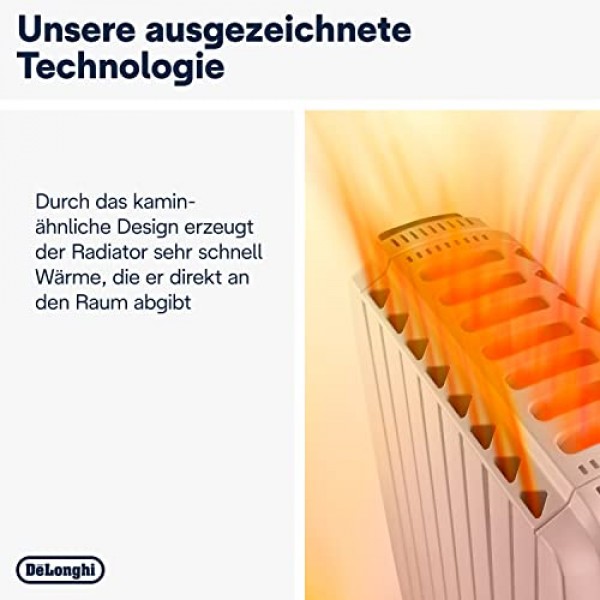 De'Longhi Dragon TRD04 1025 드래곤 오일 라디에이터 2500W(열 방출), 1100W, 52 x 16 x 65cm, 흰색, 230V ~ 50Hz