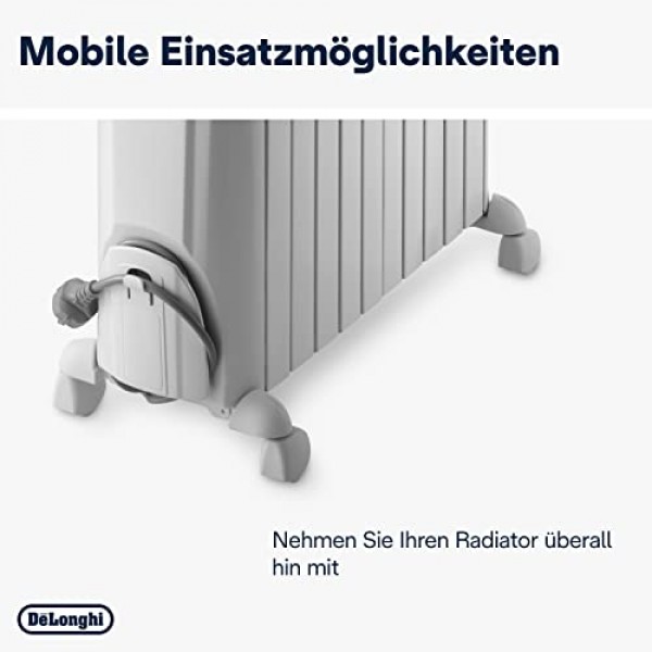 De'Longhi Dragon TRD04 1025 드래곤 오일 라디에이터 2500W(열 방출), 1100W, 52 x 16 x 65cm, 흰색, 230V ~ 50Hz