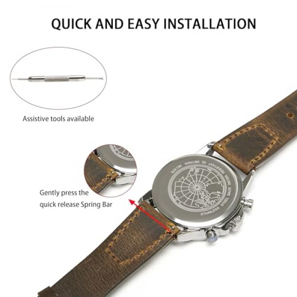 빠른 릴리스 | 가죽 시계줄 | 남성용 여성용 가죽 시계 스트랩 - 18mm 20mm 22mm 24mm