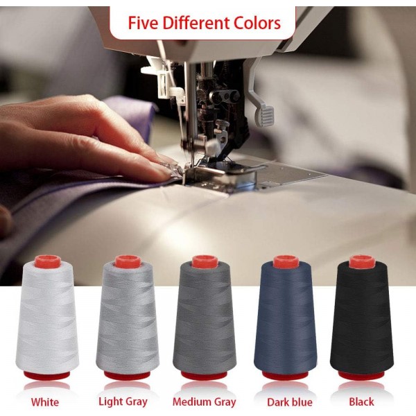 Decareta 5 롤 재봉사 세트 폴리 에스테르 각 롤 3000 야드 재봉틀 스레드 다색 재봉사 자수 스레드 구색 대부분의 재봉틀, 의류, 가죽 용 찢어짐 방지 기계 자수 스레드