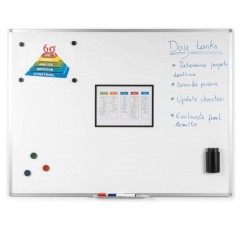 BoardsPlus 마그네틱 화이트보드 90 x 60cm, 알루미늄 프레임 및 펜 트레이 포함, 마른 걸레로 닦을 수 있는 Staedtler Lumocolor WP4 화이트보드 마커(둥근 팁 선 폭 약 2mm, 4가지 