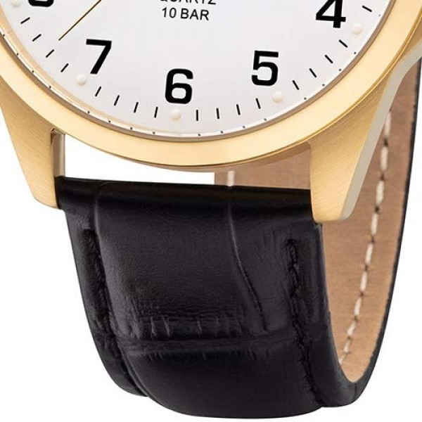 REGENT 남성용 아날로그 쿼츠 시계(가죽 스트랩 포함) 11100300, 블랙 골드, 스트랩.