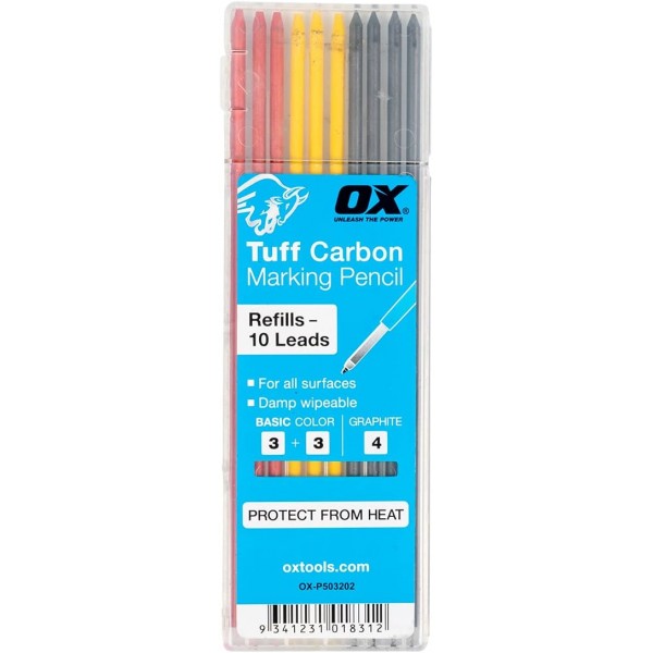 OX Tuff Carbon - Marking Pencil Value Pack 및 OX Tuff Carbon - 기본 색상 및 흑연 심(10pk) + 기본 색상 및 흑연