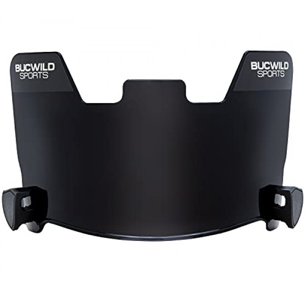 Bucwild 스포츠 축구 바이저 헬멧 청소년 어린이를위한 안면 마스크 쉴드 - 성인용 클리어 블랙 크롬 골드 틴티드 블루 레드 클립 스티커 포함 마이크로 화이버 천 가방