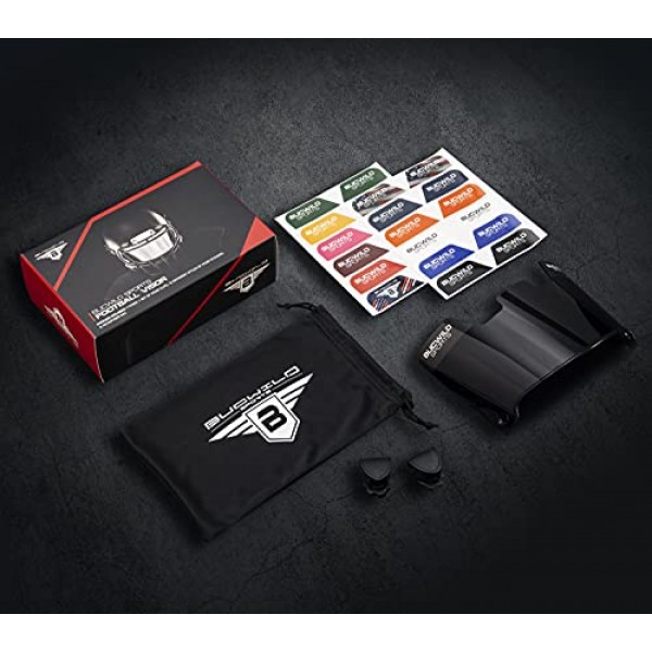 Bucwild 스포츠 축구 바이저 헬멧 청소년 어린이를위한 안면 마스크 쉴드 - 성인용 클리어 블랙 크롬 골드 틴티드 블루 레드 클립 스티커 포함 마이크로 화이버 천 가방