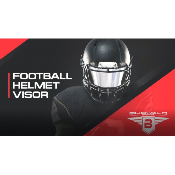 Bucwild 스포츠 축구 바이저 헬멧 청소년 어린이를위한 안면 마스크 쉴드 - 성인용 클리어 블랙 크롬 골드 틴티드 블루 레드 클립 스티커 포함 마이크로 화이버 천 가방