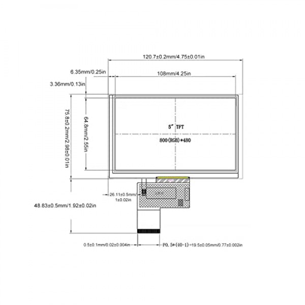 Changor TFT LCD 디스플레이 모듈, 스마트 가전 제품용 선명한 고해상도 다기능 800x480 5인치 TFT LCD 화면
