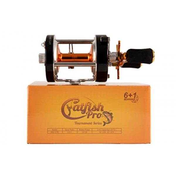 메기 프로 토너먼트 시리즈 600CTS 라운드 베이트캐스팅 릴 - 6+1 스테인레스 스틸 볼 베어링, 5.3:1 기어비, 19파운드 드래그, 황동 기어, 원심 브레이크, 대형 메기 낚시를
