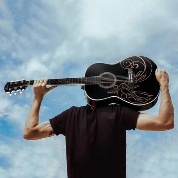 WINZZ AF227A 39 인치 콘서트 어쿠스틱 어쿠스티카 기타, 풀 키트 포함, 섬세한 포도나무