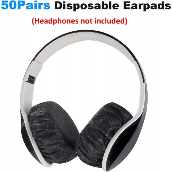 Yizhet 100개 신축성 있는 헤드폰 커버, 일회용 이어컵 일회용 부직포 이어 패드 커버 10~12cm 이어 패드가 있는 대부분 온이어 헤드폰용 헤드폰 커버(검은색) 199080