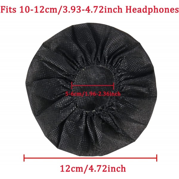 Yizhet 100개 신축성 있는 헤드폰 커버, 일회용 이어컵 일회용 부직포 이어 패드 커버 10~12cm 이어 패드가 있는 대부분 온이어 헤드폰용 헤드폰 커버(검은색) 199080